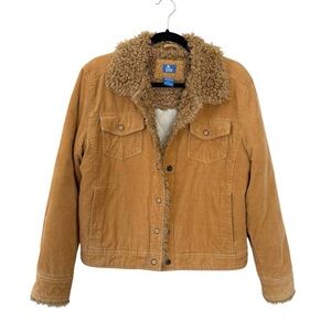 Lilu Corduroy Sherpa Jacket Coat Camel Tan Cozy Trucker Size L